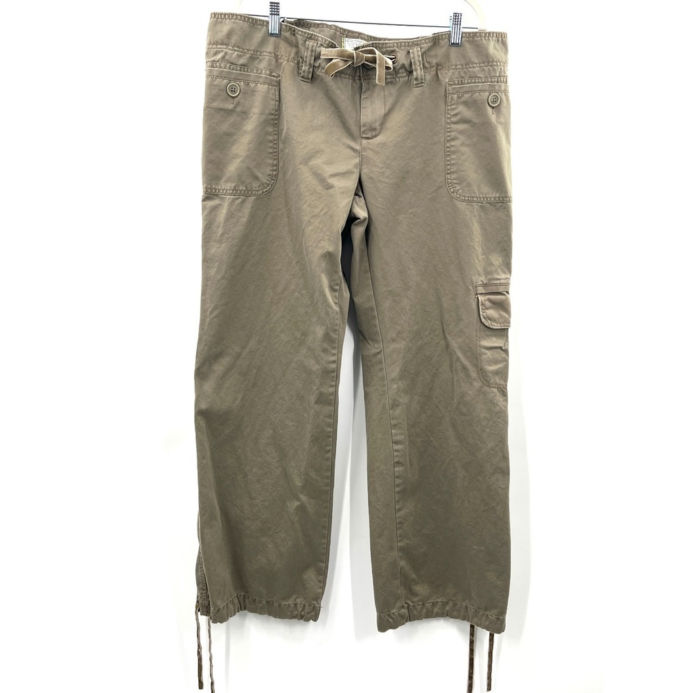 vintage Y2K Old Navy Green khaki Tie Cargo pant mid rise utility utilitarian 14‎